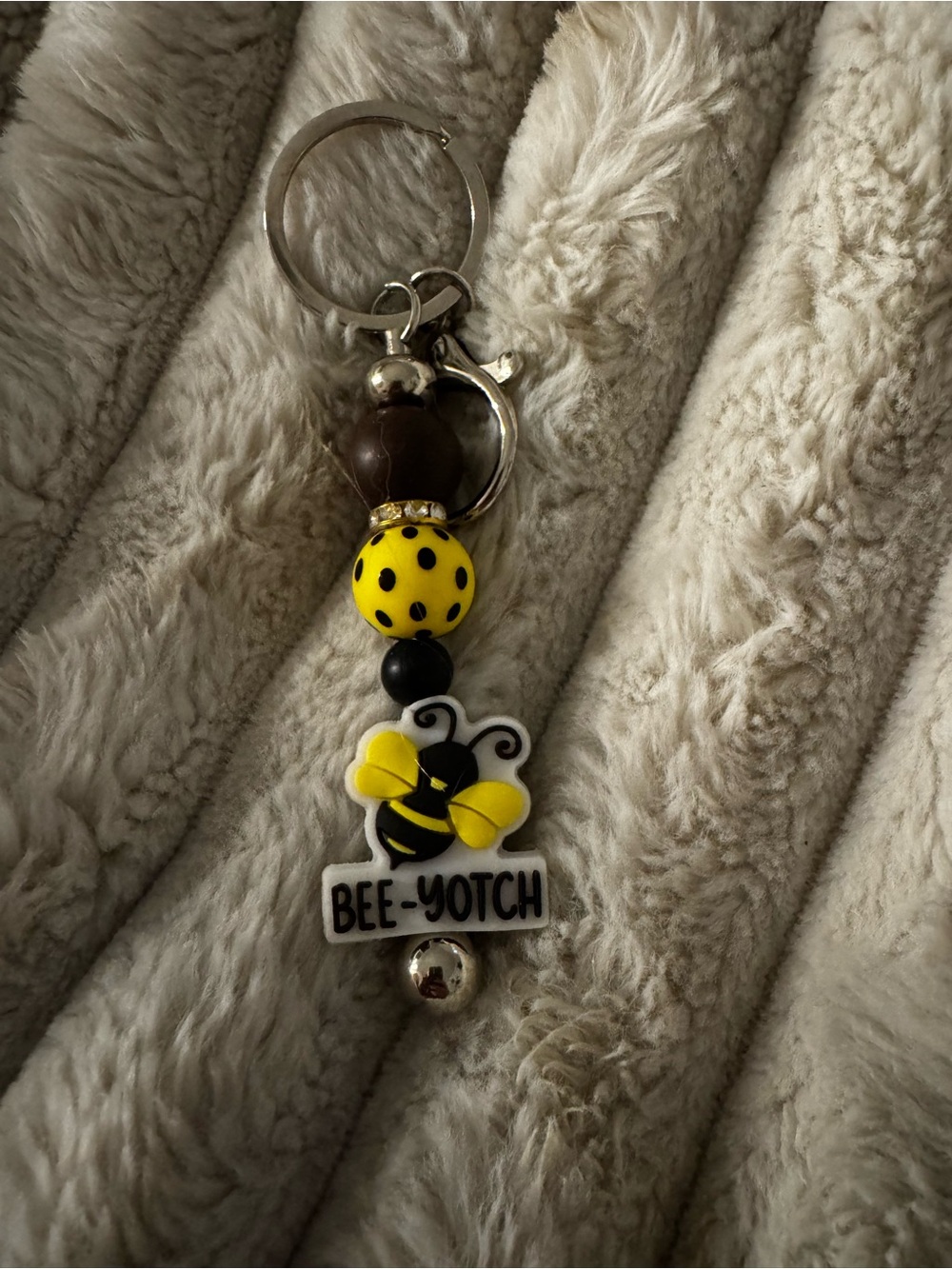 Bee-Yotch Yellow Bee Keychain Charm -
